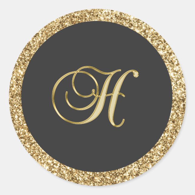 Sticker Rond Monogram H, élégance dorée élégante (Devant)