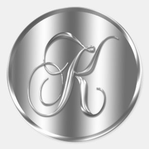 Sticker Rond Monogram K Silver Color Faire-part de mariage Holi
