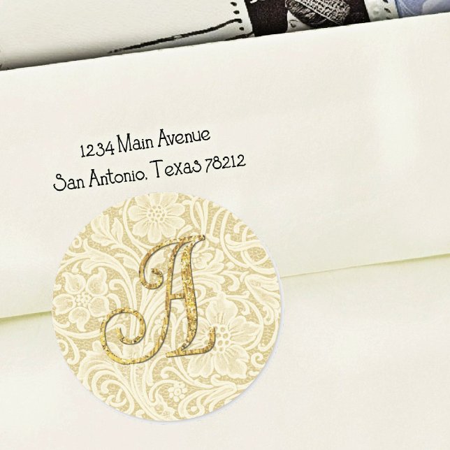 Sticker Rond Monogram Lace Envelope Seal Gold (Créateur téléchargé)
