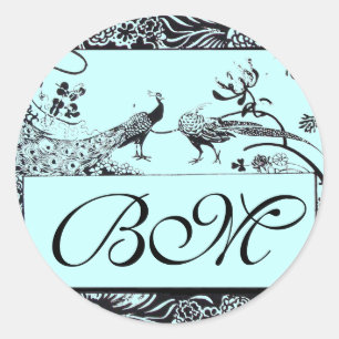 Sticker Rond MONOGRAM mariage INSÉPARABLES, noir et blanc bleu