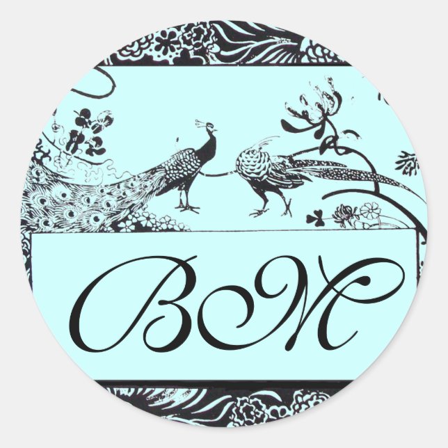 Sticker Rond MONOGRAM mariage INSÉPARABLES, noir et blanc bleu (Devant)