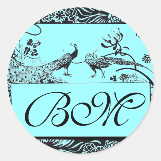 Sticker Rond MONOGRAM mariage INSÉPARABLES, noir et blanc bleu (Devant)