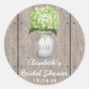 Sticker Rond Monogram Mason Jar Green Hydrangea Fête des mariée