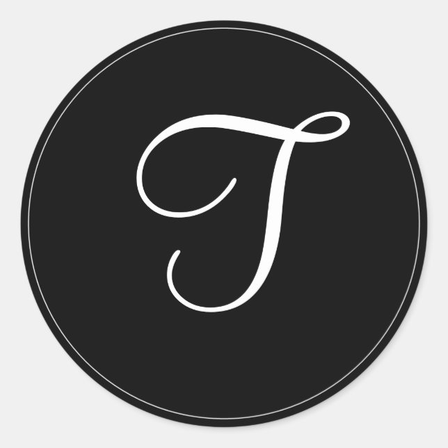 Sticker Rond MONOGRAM : modèle de Monogramme noir et blanc "T" (Devant)