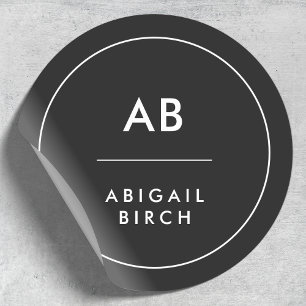 Sticker Rond Monogram Modern Minimum Black and White