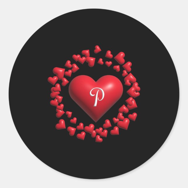 Sticker Rond Monogram P - Heart Wreath Shape Design V2 Premium  (Devant)
