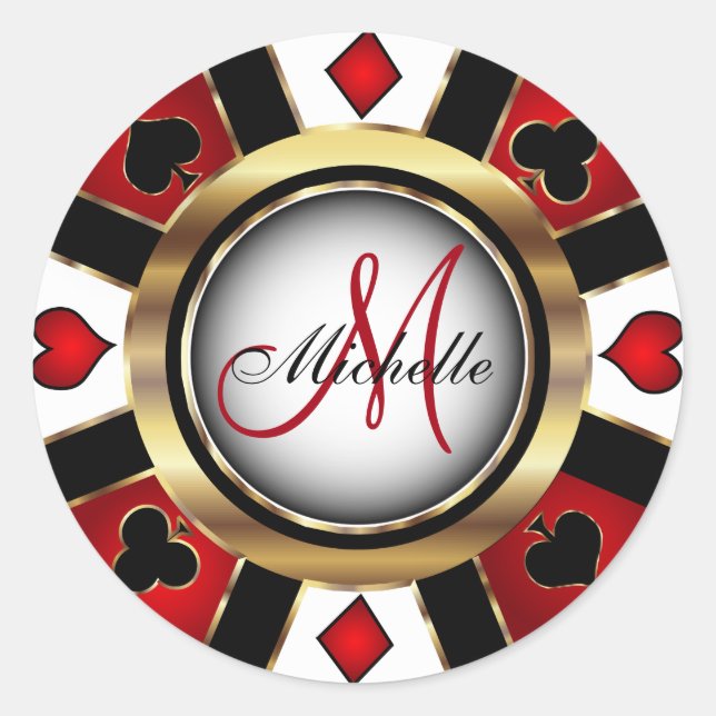 Sticker Rond Monogram Red Casino Poker Chip Design (Devant)