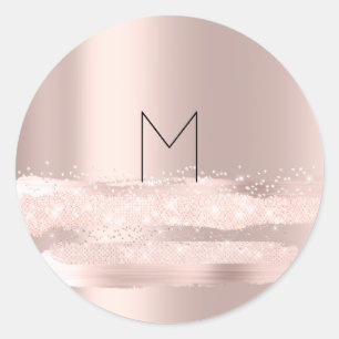 Sticker Rond Monogram Spark Rose Blush Initiales Nom Rond