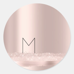 Sticker Rond Monogram Spark Rose  Blush Initiales Nom Traits