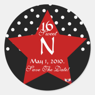 Sticker Rond Monogram Star S-16 Pois Enregistrer La Date -Cust.