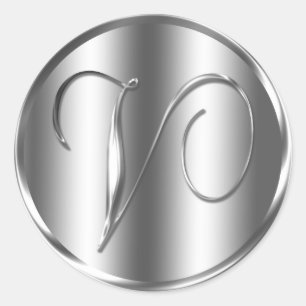 Sticker Rond Monogram V Silver Color Faire-part de mariage Holi