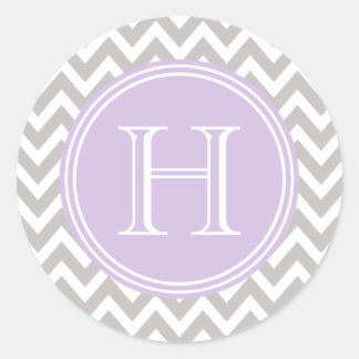 Sticker Rond Monograma lilas dans gris chevrón élégant