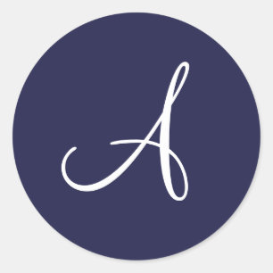 Sticker Rond Monogramme A en blanc sur bleu marine