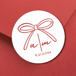 Sticker Rond Monogramme à main Mariage à mâchoires rouges