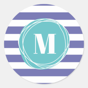 Sticker Rond Monogramme à rayures filles tendance