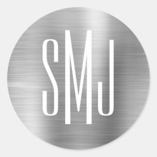 Sticker Rond Monogramme à trois lettres à huile d'argent