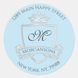 Sticker Rond Monogramme Adresse Crown Royal Silver Grey