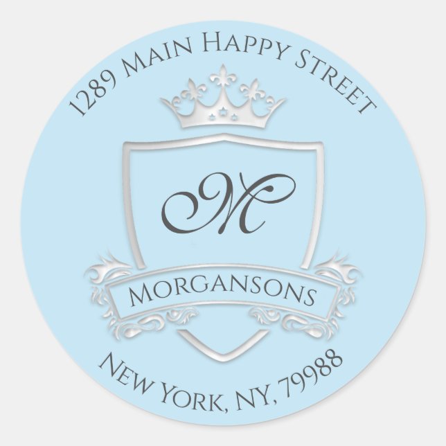 Sticker Rond Monogramme Adresse Crown Royal Silver Grey (Devant)