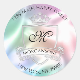 Sticker Rond Monogramme Adresse Crown Royal Silver Holographe R