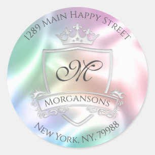 Sticker Rond Monogramme Adresse Crown Royal Silver Holographiqu