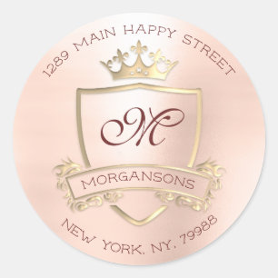 Sticker Rond Monogramme Adresse de retour Couronne Royal Gold R