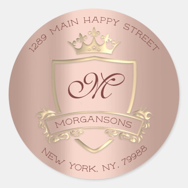 Sticker Rond Monogramme Adresse de retour Crown Royal Gold VIP  (Devant)