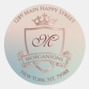 Sticker Rond Monogramme Adresse de retour Crown Royal RSVP VIP