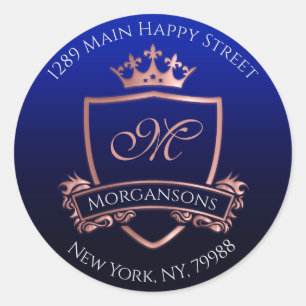 Sticker Rond Monogramme Adresse de retour Rose de la Marine roy
