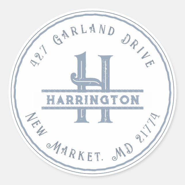 Sticker Rond Monogramme Adresse initiale Personnalisée Grunge B (Devant)