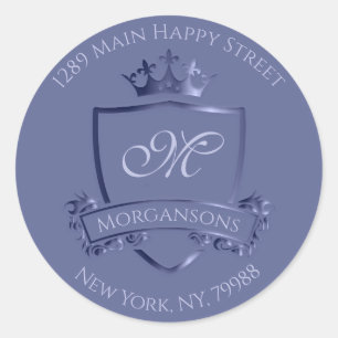 Sticker Rond Monogramme Adresse RSVP Crown Royal Smoky Blue Lux
