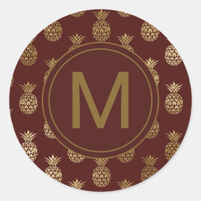 Sticker Rond Monogramme | Ananas Gold Bourgogne (Devant)