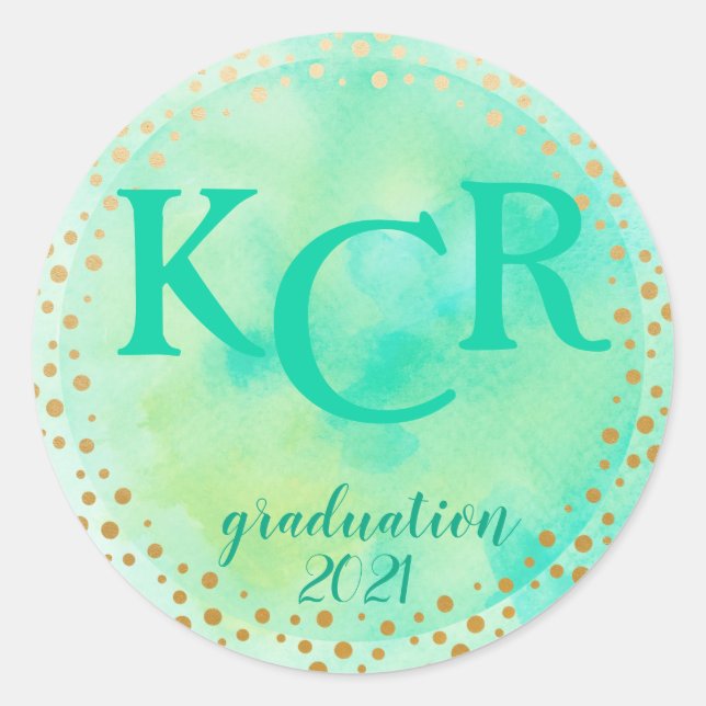 Sticker Rond Monogramme Année de graduation Aquarelle Doodles d (Devant)