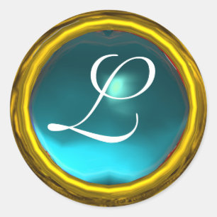 Sticker Rond MONOGRAMME AQUAMARINE MAGIQUE bleu vif