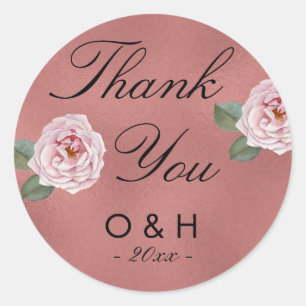 Sticker Rond Monogramme Aquarelle Pays Roses Mariage Faveur