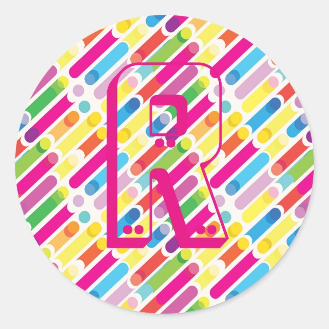 Sticker Rond Monogramme Arc-en-ciel lignes diagonales Motif Pop (Devant)