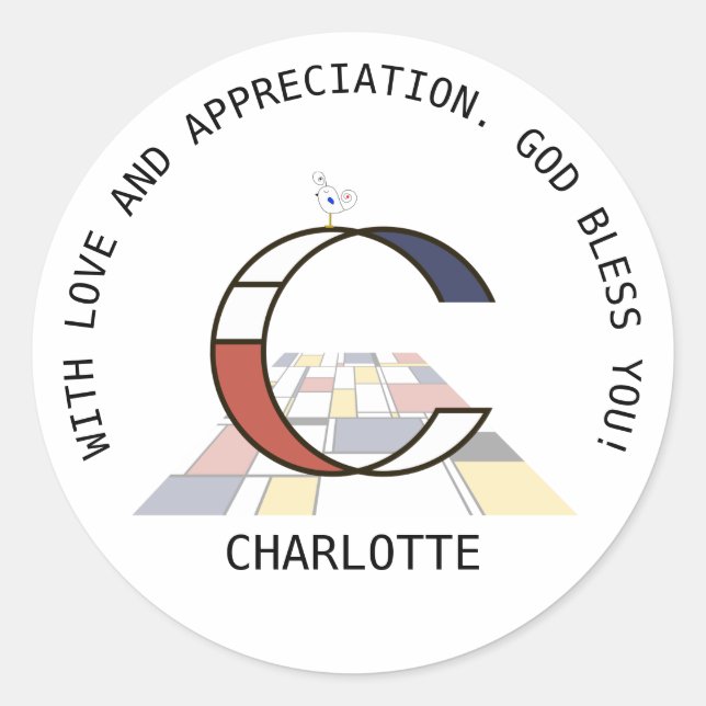 Sticker Rond Monogramme Art Avant-Gardiste. Lettre С (Devant)