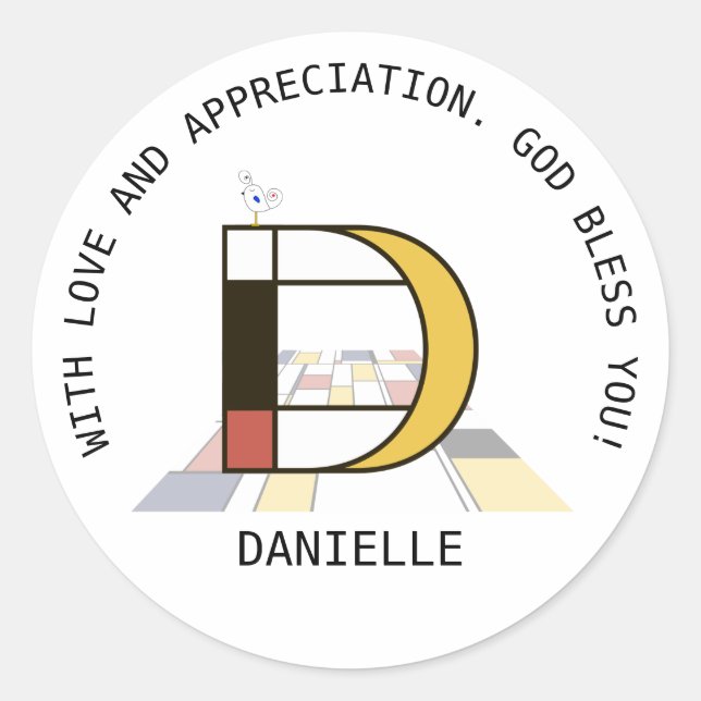 Sticker Rond Monogramme Art Avant-Gardiste. Lettre D (Devant)