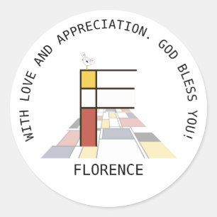 Sticker Rond Monogramme Art Avant-Gardiste. Lettre F