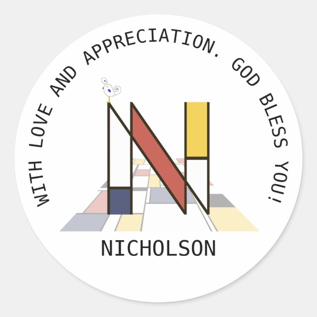 Sticker Rond Monogramme Art Avant-Gardiste. Lettre N (Devant)