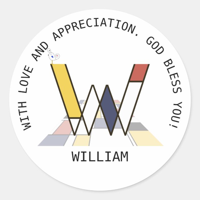 Sticker Rond Monogramme Art Avant-Gardiste. Lettre W (Devant)