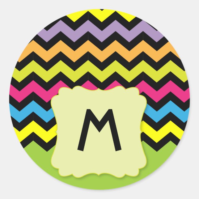Sticker Rond Monogramme avec Chevrons noirs et couleurs vives (Devant)