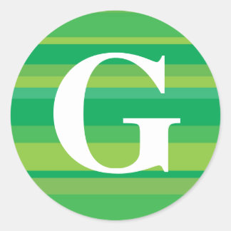 Sticker Rond Monogramme avec un Arrière - plan rayé coloré - G