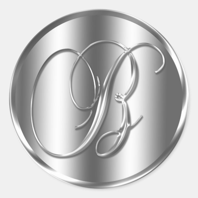 Sticker Rond Monogramme B Argent Couleur Mariage Invitation Vac (Devant)