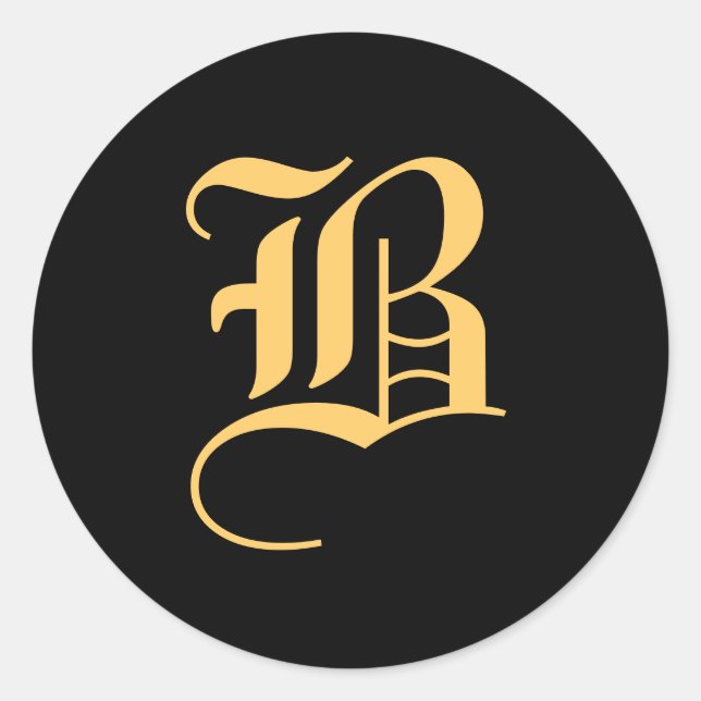 Sticker Rond Monogramme "B" couleur or sur noir (Devant)