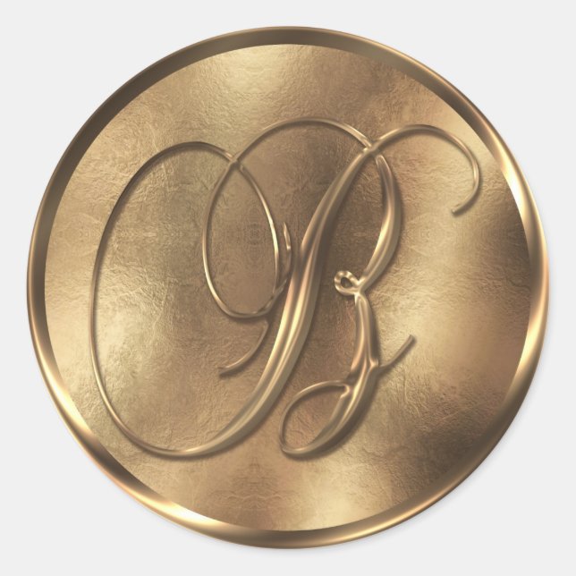Sticker Rond Monogramme B Faire-part de mariage de bronze (Devant)