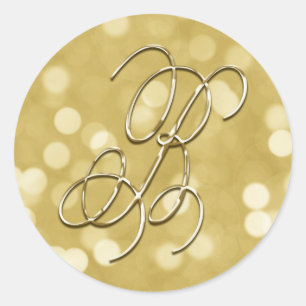 Sticker Rond Monogramme B Gold Bokeh Seal Faire-part de mariage