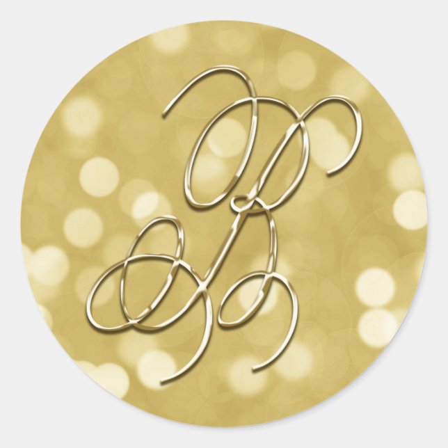 Sticker Rond Monogramme B Gold Bokeh Seal Faire-part de mariage (Devant)