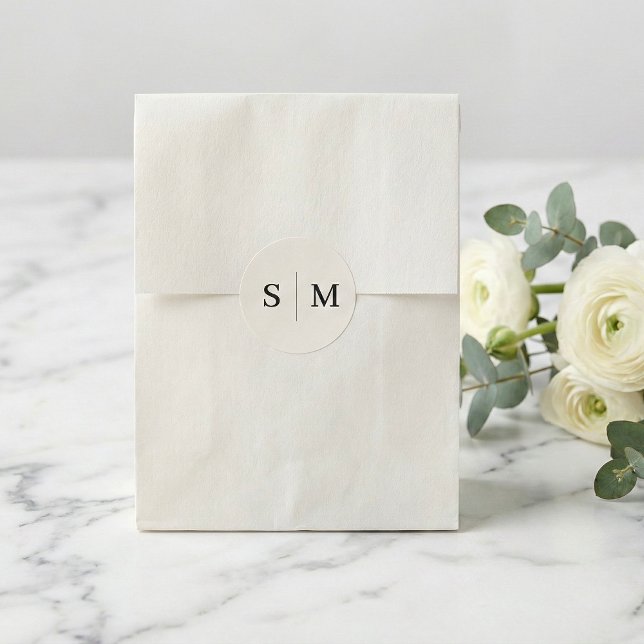 Sticker Rond Monogramme beige Mariage élégant (Créateur téléchargé)