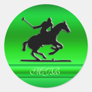 Sticker Rond Monogramme Black Polo Rider sur le look métal vert