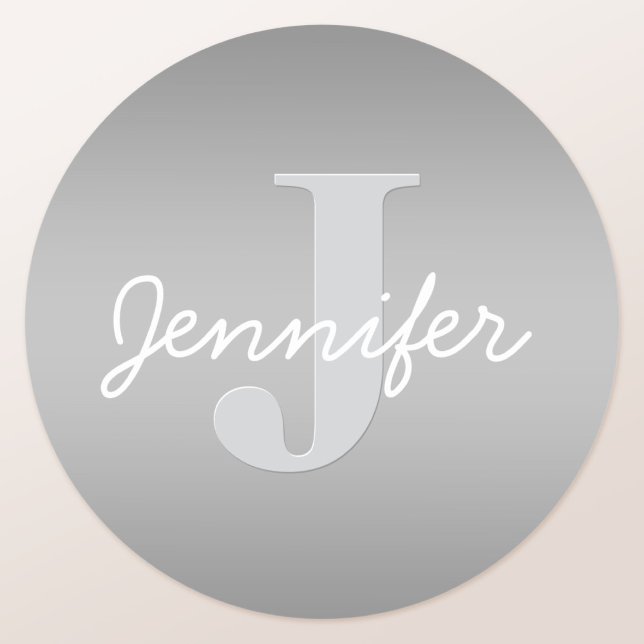 Sticker Rond Monogramme blanc curé et gris | Couleurs modifiabl (Créateur téléchargé)